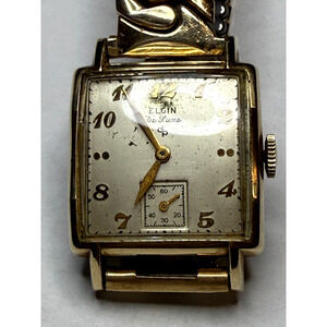 Vintage Elgin 10k Yellow F Bezel Windup Wristwatch Small Second Hand Timepiece
